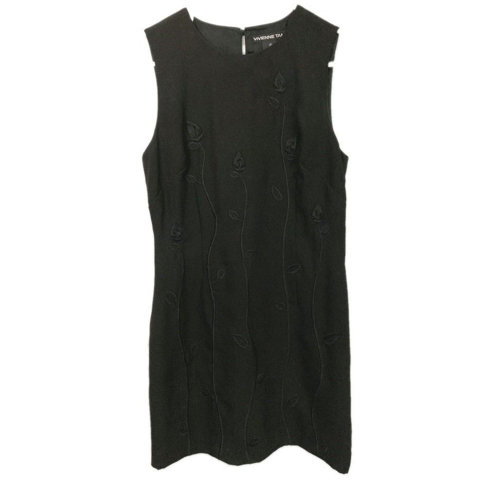 Vivienne Tam Dress Women 2 Black Floral Embroidered Sleeveless Sheath Mini EUC